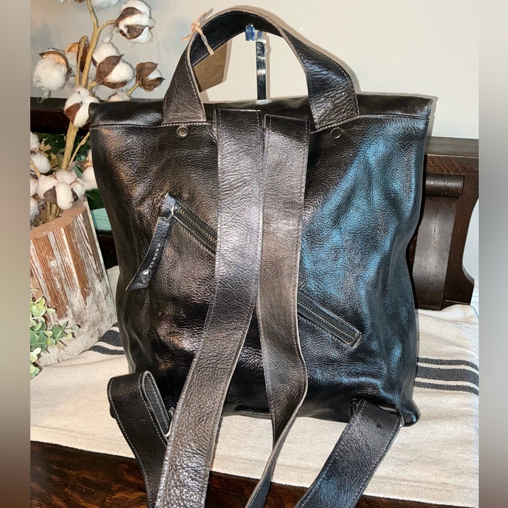 NWT Bed Stu Leather Howie Flapover Leather Backpack Black Rustic Retail $365 - Picture 2 of 14